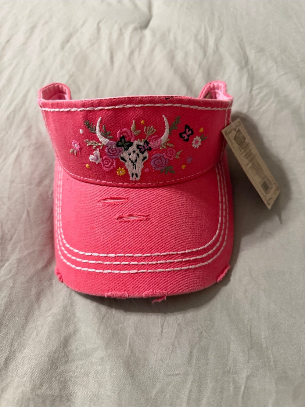 New Pink Embroidered Bull Skull Visor cowgirl western